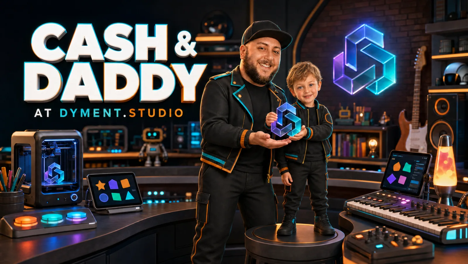 Cash and Daddy together inside the colorful Dyment studio